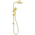 Brushed Gold 2in1 Shower Set 8" Round Head 3 Modes Handheld Sliding Rail Arm + Twin Taps V1233-S4902ABGHR002M4CGKSR108GCPF0282AG