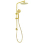 Brushed Gold 2in1 Shower Set 8" Round Head 3 Modes Handheld Sliding Rail Arm + Twin Taps V1233-S4902ABGHR002M4CGKSR108GCPF0282AG