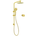Brushed Gold Twin Shower Set 8" Round Head 3 Modes Handheld Sliding Rail Arm Mixer Valve V1233-S4902ABGHR002M4CGKSR108GKC1292BG