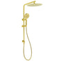 Brushed Gold Twin Shower Large Round 12" Rain Head Handheld Silde Wall Rail Arm V1233-S4902ABGHR002M4CGKSR112G