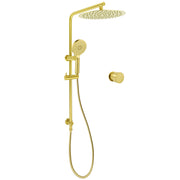 Brushed Gold Twin Shower Large Round 12" Rain Head Handheld Silde Wall Rail Arm Mixer Valve V1233-S4902ABGHR002M4CGKSR112GKC1292BG