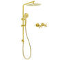 WELS Brushed Gold Twin Shower Large Round 12" Rain Head Handheld Silde Wall Rail Arm Stylish Mixer V1233-S4902ABGHR002M4CGKSR112GKCR201BG