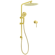 Brushed Gold Twin Shower Large Round 12" Rain Head Handheld Silde Wall Rail Arm Small Face Mixer V1233-S4902ABGHR002M4CGKSR112GKRD201G60