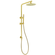 Brushed Gold Twin Shower Set Sliding Rail Arm 8" Round Head Stainless Steel Handheld Rose Combo V1233-S4902ABGSS019CBGKSR108G