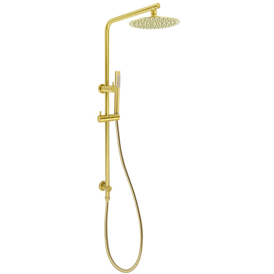Brushed Gold Twin Shower Set Sliding Rail Arm 8" Round Head Stainless Steel Handheld Rose Combo V1233-S4902ABGSS019CBGKSR108G