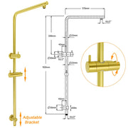 Brushed Gold Twin Shower Set Sliding Rail Arm 8" Round Head Stainless Steel Handheld Rose Combo V1233-S4902ABGSS019CBGKSR108G