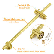 Brushed Gold Twin Shower Set Sliding Rail Arm 8" Round Head Stainless Steel Handheld Rose Combo V1233-S4902ABGSS019CBGKSR108G