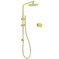 Brushed Gold Twin Shower Set 8" Round Head Single Mode Metal Handheld Sliding Rail Arm Mixer Valve V1233-S4902ABGSS019CBGKSR108GKC1292BG