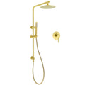 Brushed Gold Twin Shower Set 8" Round Head Single Mode Handheld Sliding Rail Arm + Wall Mixer V1233-S4902ABGSS019CBGKSR108GKRD201G