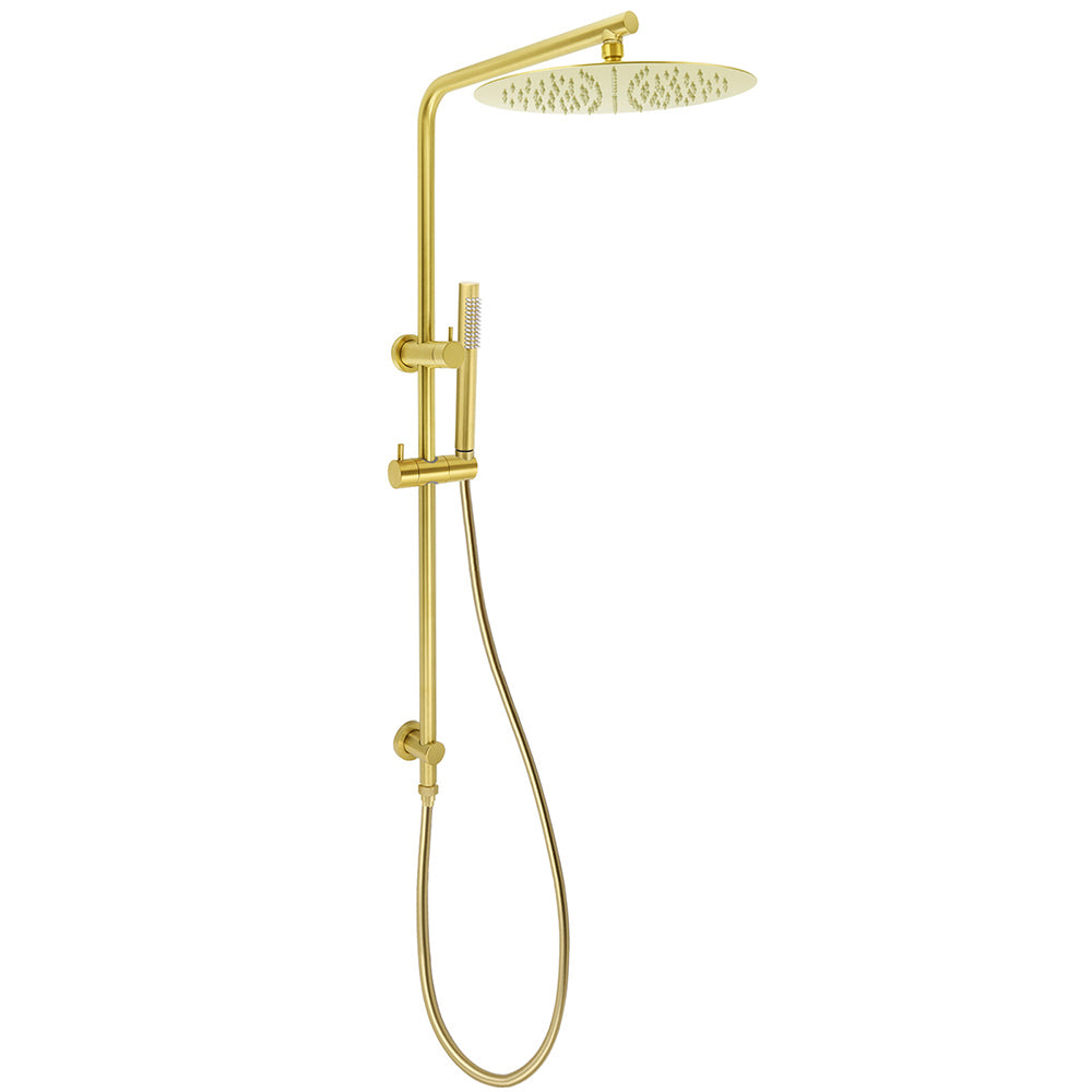 WELS Brushed Gold 2in1 Shower Large Round 12" Rain Head Handheld Silde Wall Rail Arm V1233-S4902ABGSS019CBGKSR112G
