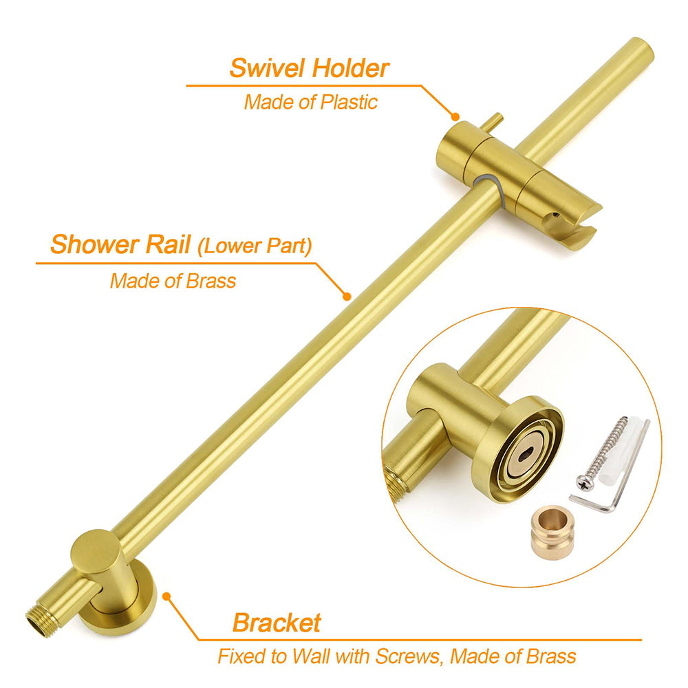 WELS Brushed Gold 2in1 Shower Large Round 12" Rain Head Handheld Silde Wall Rail Arm V1233-S4902ABGSS019CBGKSR112G