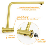 WELS Brushed Gold Twin Shower Large Round 12" Rain Head Metal Handheld Silde Wall Rail New Luxury Mixer V1233-S4902ABGSS019CBGKSR112GKCR201BG