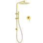 WELS Brushed Gold Twin Shower Large Round 12" Rain Head Handheld Rose Silde Wall Rail Arm Mixer V1233-S4902ABGSS019CBGKSR112GKRD201G