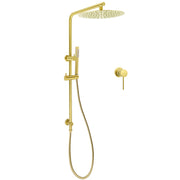 Brushed Gold Twin Shower Large Round 12" Rain Head Handheld Rose Silde Wall Rail Arm Small Face Mixer V1233-S4902ABGSS019CBGKSR112GKRD201G60