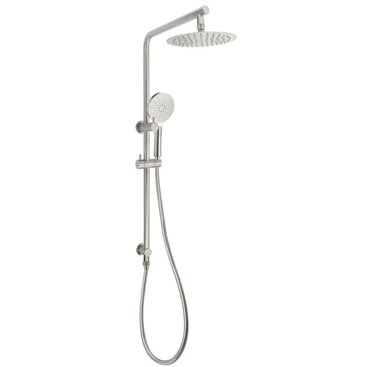 Brushed Nickel Dual Shower Set Sliding Rail Arm 8" Round Head Handheld Silver V1233-S4902BNHR002M4CNKSR108N