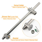 Brushed Nickel Dual Shower Set Sliding Rail Arm 8" Round Head Handheld Silver V1233-S4902BNHR002M4CNKSR108N