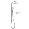 Brushed Nickel Dual Shower Set Sliding Rail Arm 8" Round Head Handheld Twin Taps Valve V1233-S4902BNHR002M4CNKSR108NKC0292BN