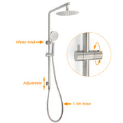 Brushed Nickel Dual Shower Set Sliding Rail Arm 8" Round Head Handheld Twin Taps Valve V1233-S4902BNHR002M4CNKSR108NKC0292BN
