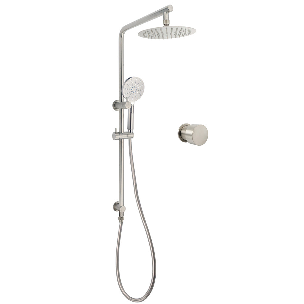 Brushed Nickel Dual Shower Set Sliding Rail Arm 8" Round Head Handheld 1/4 Turn Mixer Valve V1233-S4902BNHR002M4CNKSR108NKC1292BN