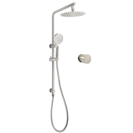 Brushed Nickel Dual Shower Set Sliding Rail Arm 8" Round Head Handheld 1/4 Turn Mixer Valve V1233-S4902BNHR002M4CNKSR108NKC1292BN