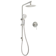 WELS Brushed Nickel Dual Shower Set Sliding Rail Arm 8" Round Head Handheld Mixer V1233-S4902BNHR002M4CNKSR108NKRD201N