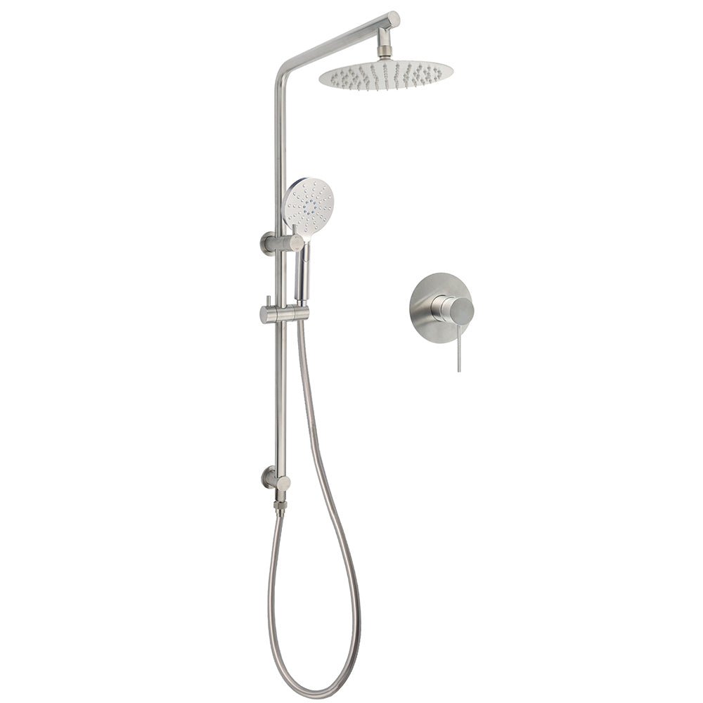 WELS Brushed Nickel Dual Shower Set Sliding Rail Arm 8" Round Head Handheld Mixer V1233-S4902BNHR002M4CNKSR108NKRD201N