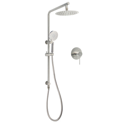WELS Brushed Nickel Dual Shower Set Sliding Rail Arm 8" Round Head Handheld Mixer V1233-S4902BNHR002M4CNKSR108NKRD201N