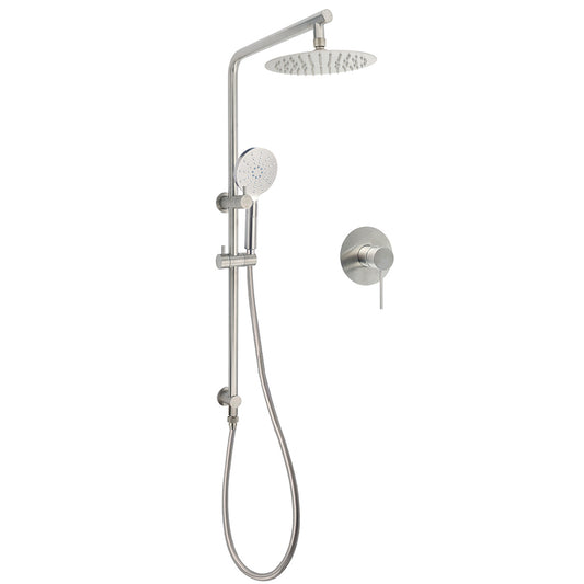 WELS Brushed Nickel Dual Shower Set Sliding Rail Arm 8" Round Head Handheld Mixer V1233-S4902BNHR002M4CNKSR108NKRD201N