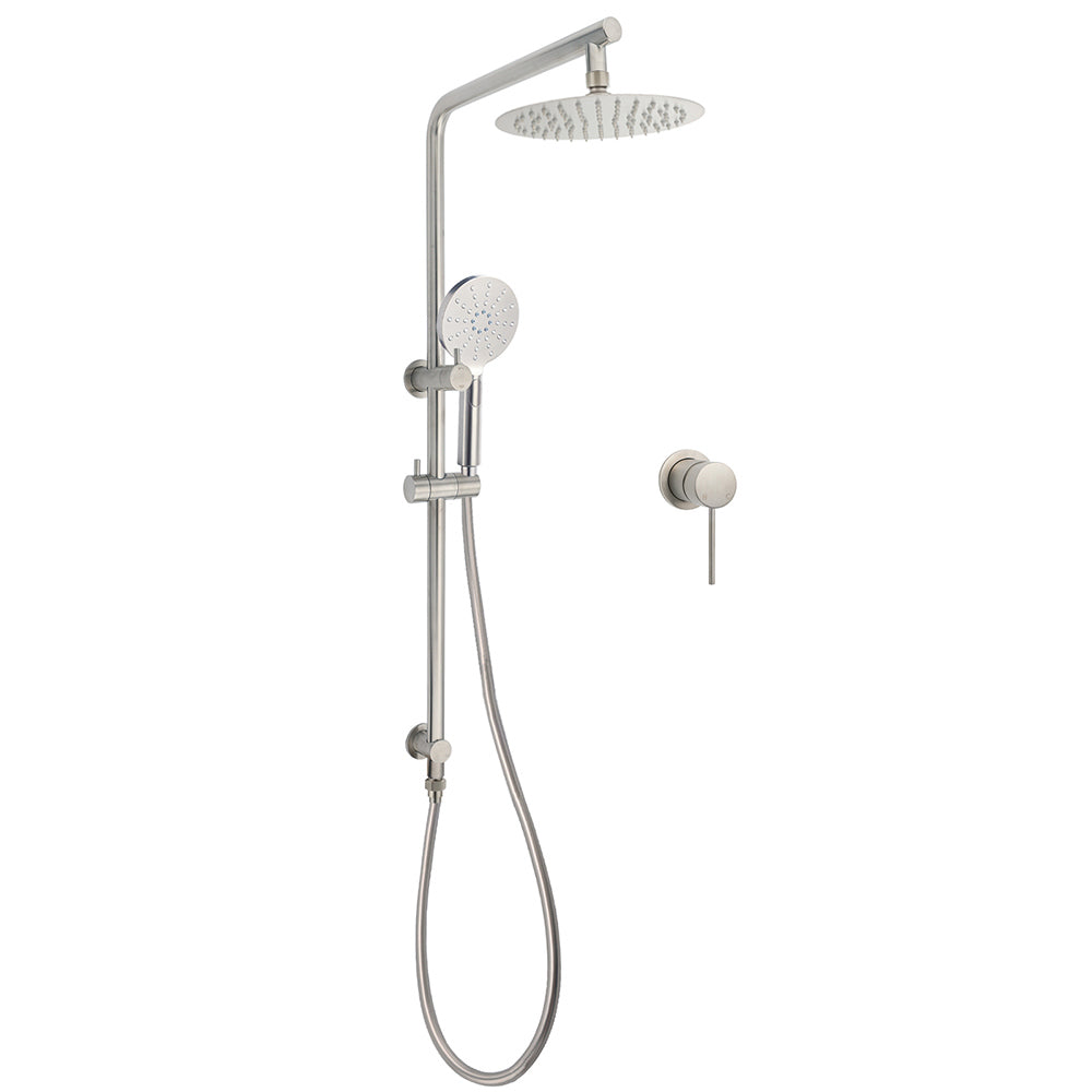 WELS Brushed Nickel 2in1 Shower Set Sliding Rail Arm 8" Round Head Handheld Small Face Mixer V1233-S4902BNHR002M4CNKSR108NKRD201N60