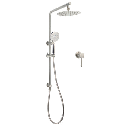 WELS Brushed Nickel 2in1 Shower Set Sliding Rail Arm 8" Round Head Handheld Small Face Mixer V1233-S4902BNHR002M4CNKSR108NKRD201N60