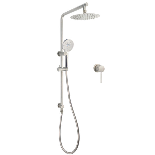 WELS Brushed Nickel 2in1 Shower Set Sliding Rail Arm 8" Round Head Handheld Small Face Mixer V1233-S4902BNHR002M4CNKSR108NKRD201N60