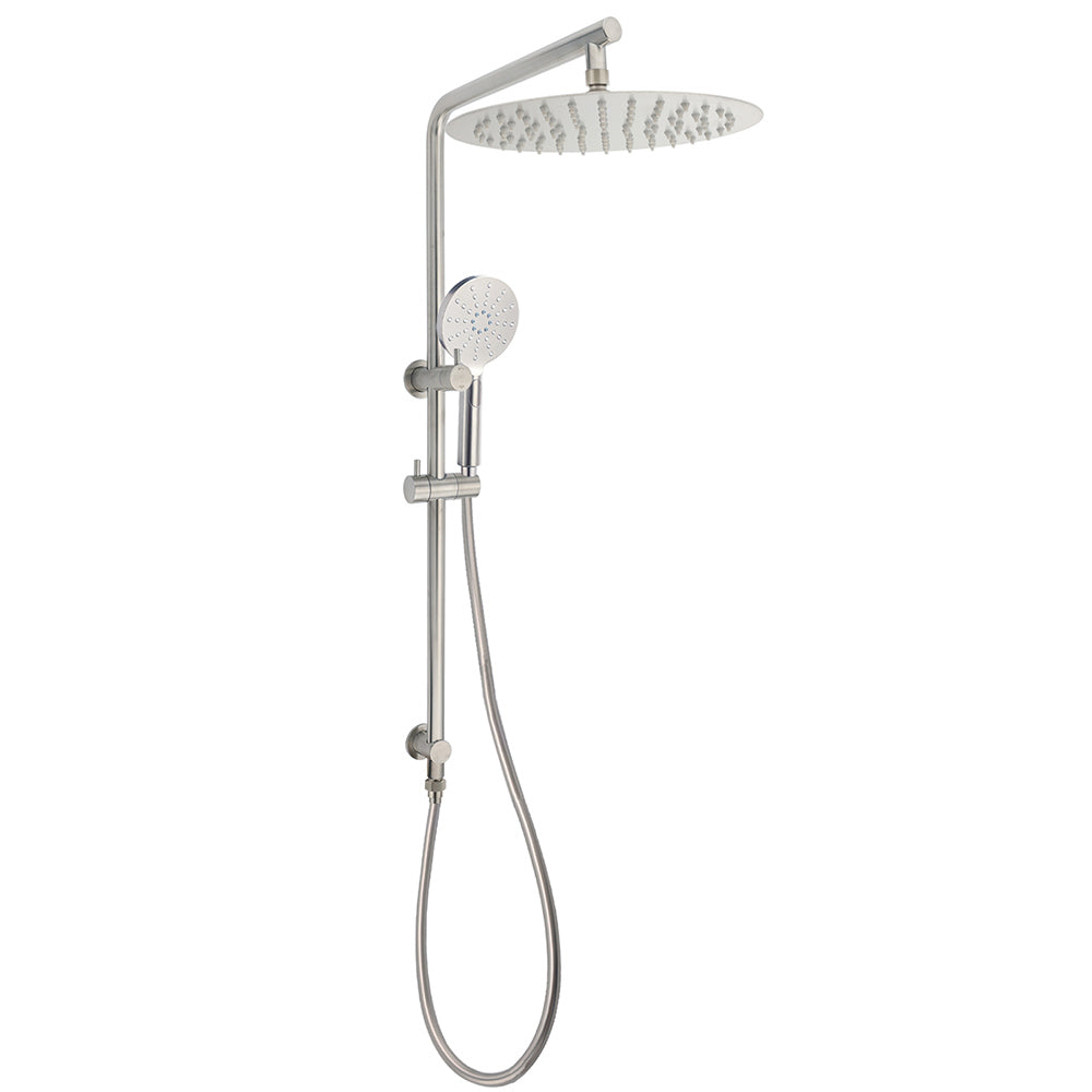WELS Brushed Nickel Dual Shower Set Sliding Rail Arm 12" Round Head Handheld 2 Way Diverter V1233-S4902BNHR002M4CNKSR112N