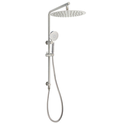 WELS Brushed Nickel Dual Shower Set Sliding Rail Arm 12" Round Head Handheld 2 Way Diverter V1233-S4902BNHR002M4CNKSR112N