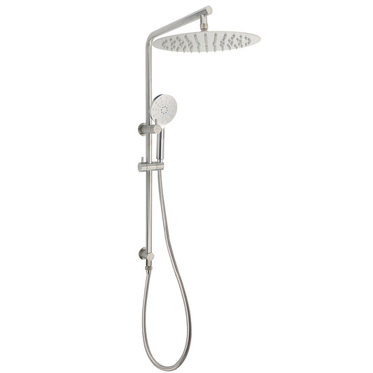 WELS Brushed Nickel Dual Shower Set Sliding Rail Arm 12" Round Head Handheld 2 Way Diverter V1233-S4902BNHR002M4CNKSR112N