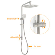 WELS Brushed Nickel Dual Shower Set Sliding Rail Arm 12" Round Head Handheld 2 Way Diverter V1233-S4902BNHR002M4CNKSR112N