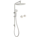 Brushed Nickel 2in1 Shower Set Sliding Rail Arm 12" Round Head Handheld Twin Taps Hot Cold Water Control V1233-S4902BNHR002M4CNKSR112NKC0292BN