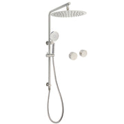 Brushed Nickel 2in1 Shower Set Sliding Rail Arm 12" Round Head Handheld Twin Taps Hot Cold Water Control V1233-S4902BNHR002M4CNKSR112NKC0292BN