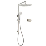 Brushed Nickel Dual Shower Set Sliding Rail Arm 12" Round Head Handheld Wall Mixer Valve V1233-S4902BNHR002M4CNKSR112NKC1292BN