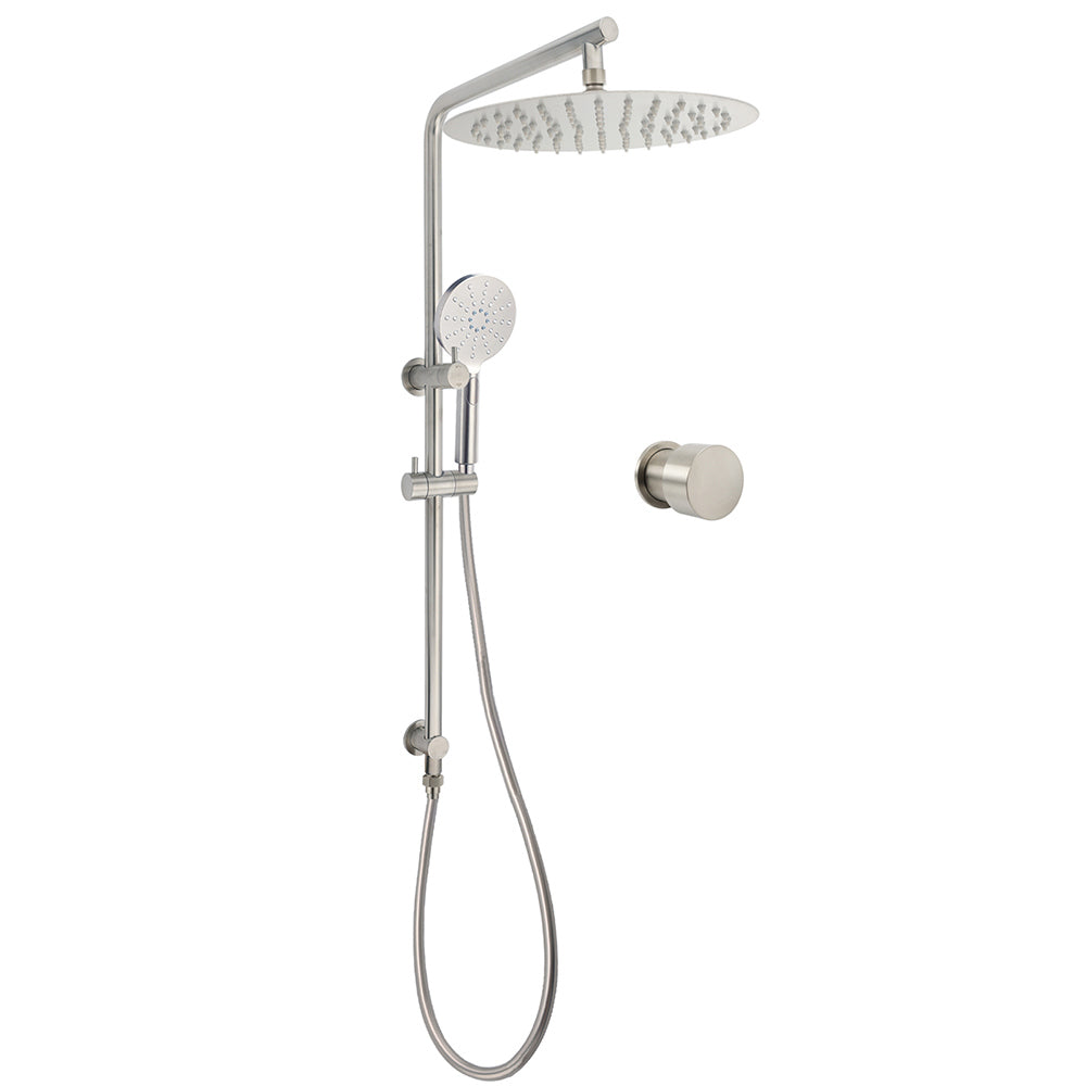 Brushed Nickel Dual Shower Set Sliding Rail Arm 12" Round Head Handheld Wall Mixer Valve V1233-S4902BNHR002M4CNKSR112NKC1292BN