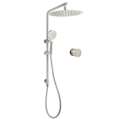 Brushed Nickel Dual Shower Set Sliding Rail Arm 12" Round Head Handheld Wall Mixer Valve V1233-S4902BNHR002M4CNKSR112NKC1292BN