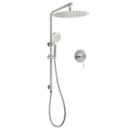 WELS Brushed Nickel Dual Shower Set Sliding Rail Arm 12" Round Head Handheld Wall Mixer V1233-S4902BNHR002M4CNKSR112NKRD201N