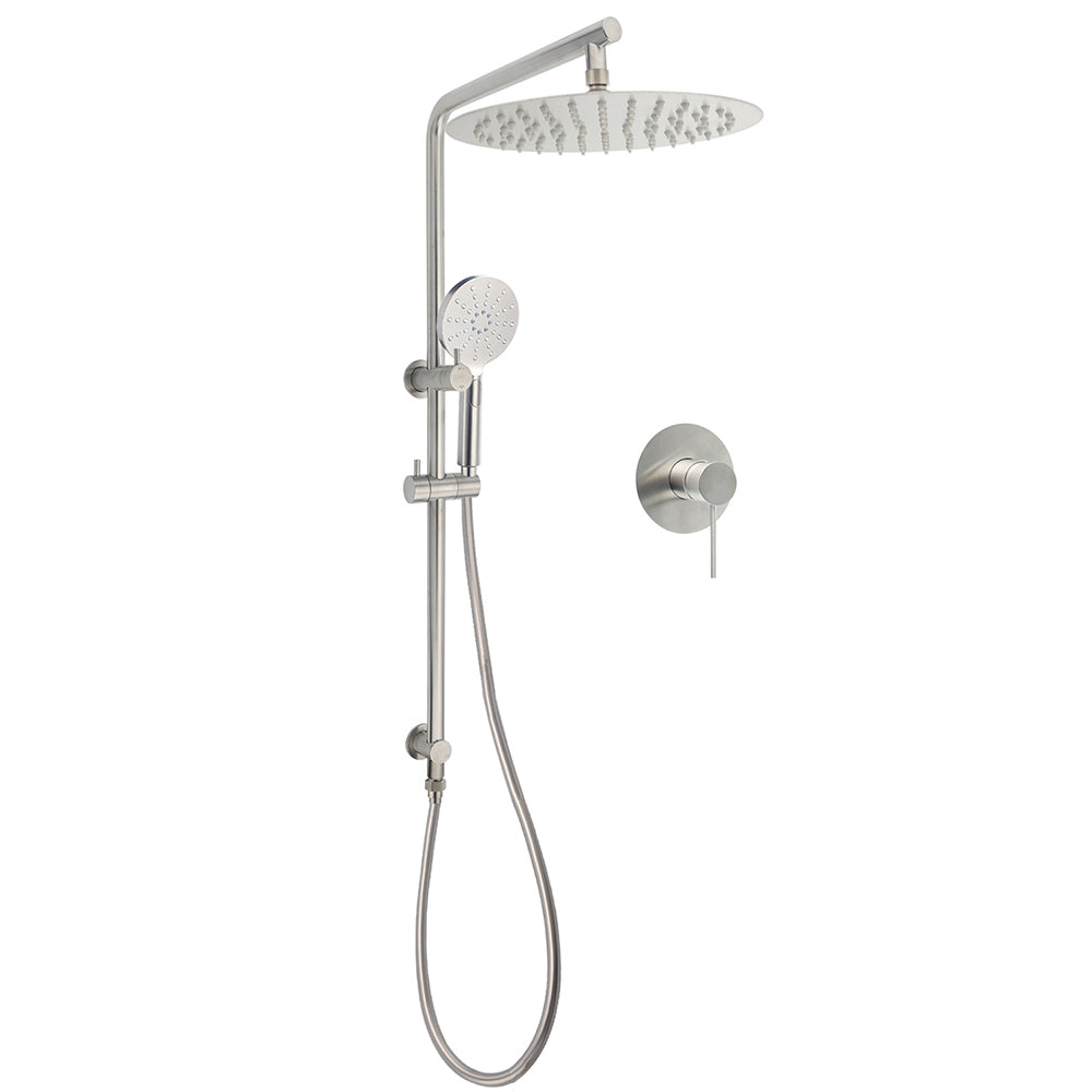WELS Brushed Nickel Dual Shower Set Sliding Rail Arm 12" Round Head Handheld Wall Mixer V1233-S4902BNHR002M4CNKSR112NKRD201N