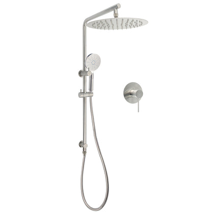WELS Brushed Nickel Dual Shower Set Sliding Rail Arm 12" Round Head Handheld Wall Mixer V1233-S4902BNHR002M4CNKSR112NKRD201N