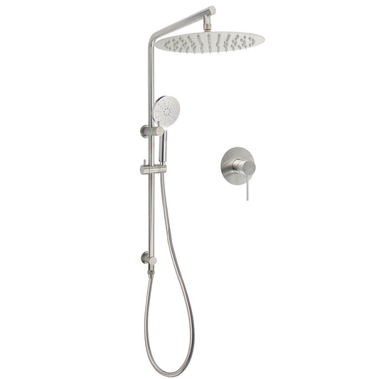 WELS Brushed Nickel Dual Shower Set Sliding Rail Arm 12" Round Head Handheld Wall Mixer V1233-S4902BNHR002M4CNKSR112NKRD201N