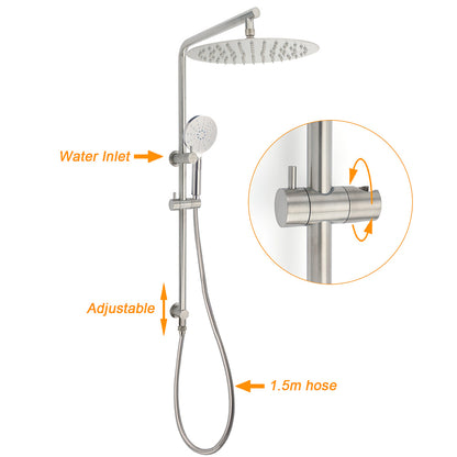 WELS Brushed Nickel Dual Shower Set Sliding Rail Arm 12" Round Head Handheld Wall Mixer V1233-S4902BNHR002M4CNKSR112NKRD201N