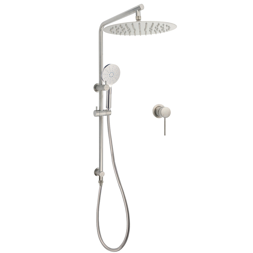 WELS Brushed Nickel 2in1 Shower Set Sliding Rail Arm 12" Round Head Handheld Small Face Mixer V1233-S4902BNHR002M4CNKSR112NKRD201N60