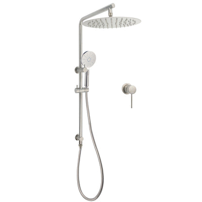 WELS Brushed Nickel 2in1 Shower Set Sliding Rail Arm 12" Round Head Handheld Small Face Mixer V1233-S4902BNHR002M4CNKSR112NKRD201N60