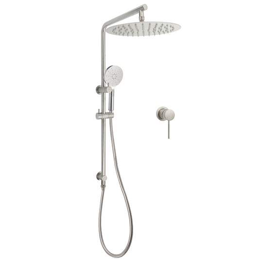 WELS Brushed Nickel 2in1 Shower Set Sliding Rail Arm 12" Round Head Handheld Small Face Mixer V1233-S4902BNHR002M4CNKSR112NKRD201N60