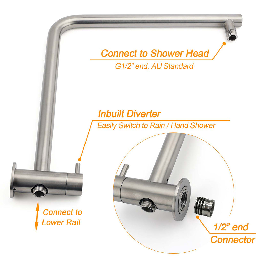 WELS Brushed Nickel 2in1 Shower Set Sliding Rail Arm 8" Round Head Stainless Steel Handheld Rose V1233-S4902BNSS019CBNKSR108N