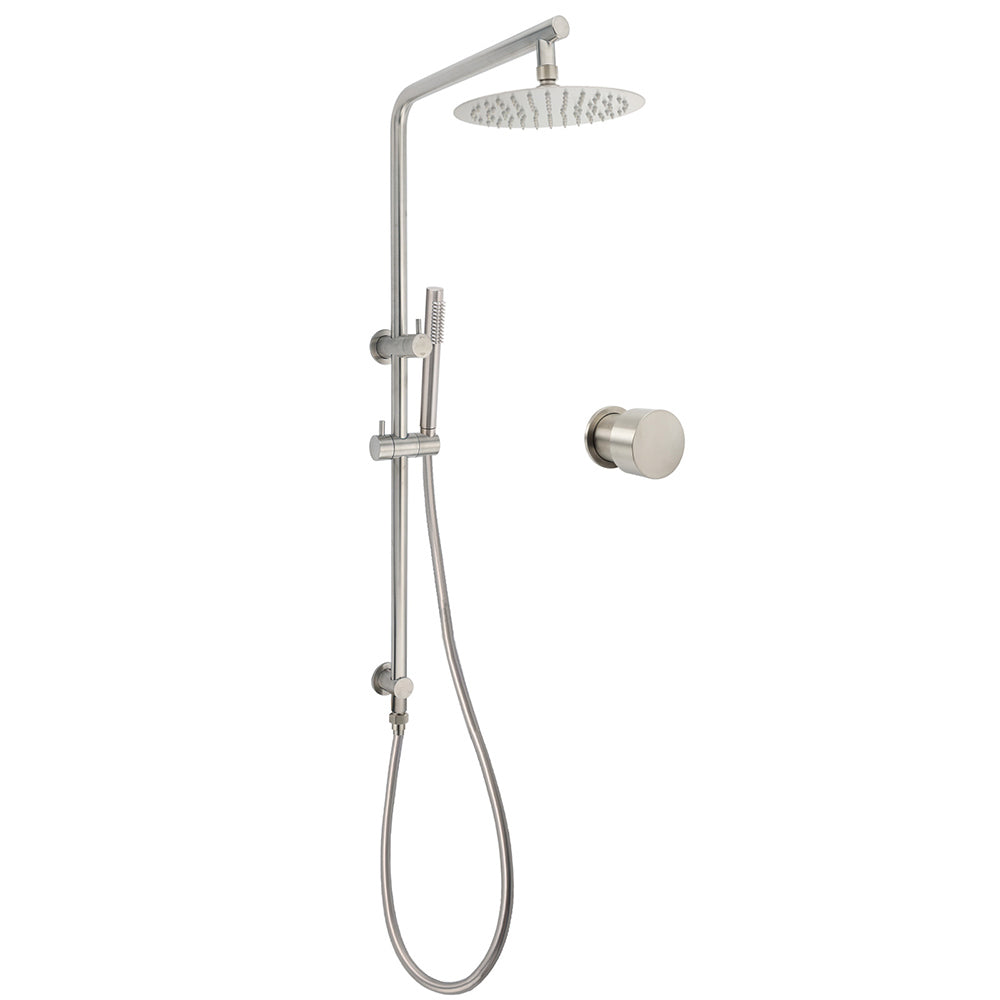 Brushed Nickel 2in1 Shower Set Sliding Rail Arm 8" Round Head Metal Handheld Hot Cold Mixer Valve V1233-S4902BNSS019CBNKSR108NKC1292BN